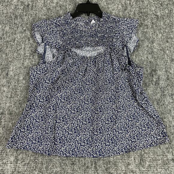 Old Navy Blouse Womens Large Blue‎ Floral cap Sleeve Relaxed Boho Hippie Gypsy - Picture 1 of 6